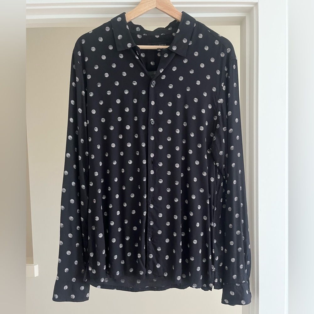 All Saints Black and White Polka Dot Viscose Shirt